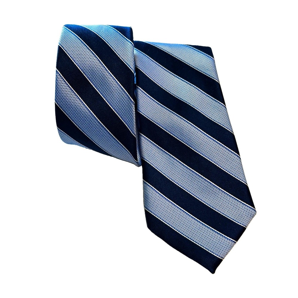 Club Room Mens 100% Silk Tie Navy Blue Diagonal Repp Stripe Business Necktie